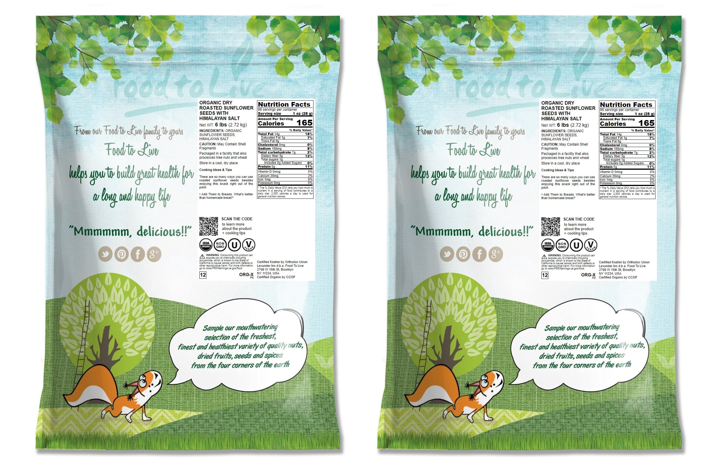 Organic Dry Roasted Sunflower Seeds with Himalayan Salt, 12 Pounds — Non-GMO, Kosher, Raw, Vegan — by Food to Live