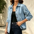 thumbnail image 5 of Vynhevius Women's Solid Denim Jacket Long Sleeve Loose Outerwear With Buttons And Pockets, 5 of 7