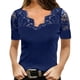 thumbnail image 4 of Tops De Manga Corta, Blusa De Encaje Elegante De Poliéster Con Cuello En V Transpirable Para Fiesta De Compras ANGGREK Azul M, 4 of 6