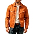 thumbnail image 4 of TKKCS Mens Trucker Jacket Button Down Regular Fit Casual Long Sleeve Outerwear Jackets with Multi Pockets Orange XL, 4 of 6