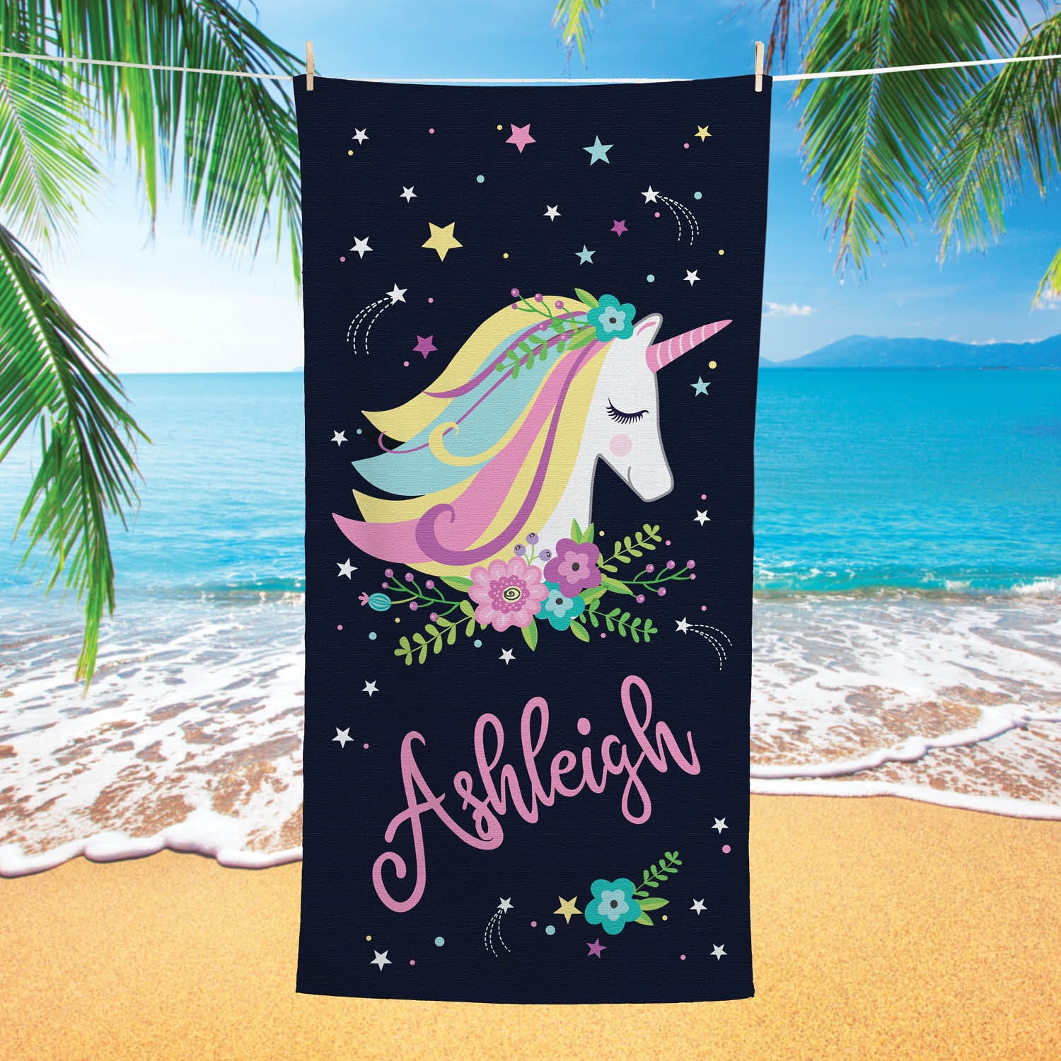 Personalized Planet Starry Unicorn Plush Beach Towel