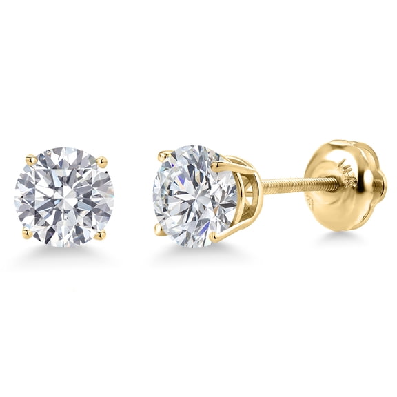 Gem Stone King 3.00 Cttw IGI Certified Lab Grown Diamond Stud Earrings for Women in 14K Yellow Gold | Round Cut 1.50 Ct Each | VS1 Clarity | E-F Color