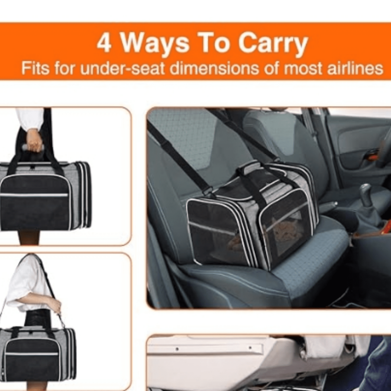 Airline Approved Soft Sided Pet Carrier Top Loading 4 Side Expandable Large Travel Cats Carrier Collapsible with 3 Removable Washable Pads and 3 Pockets for Cats Kitten and Small Dogs