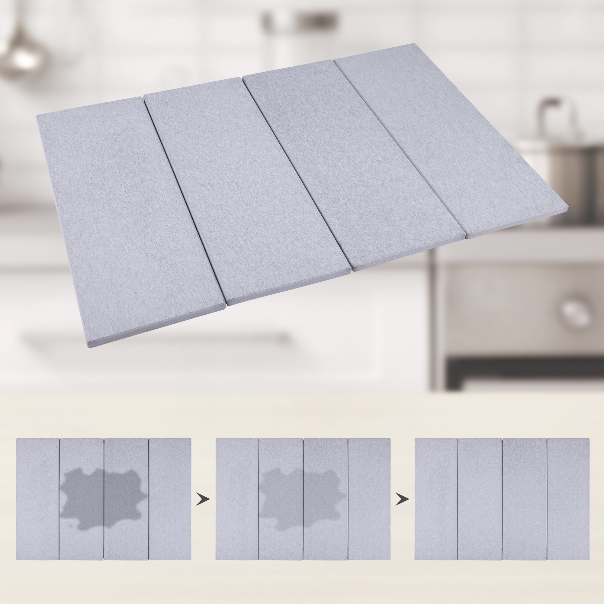 Unique Bargains Foldable Diatomaceous Stone Dish Drying Mat Gray