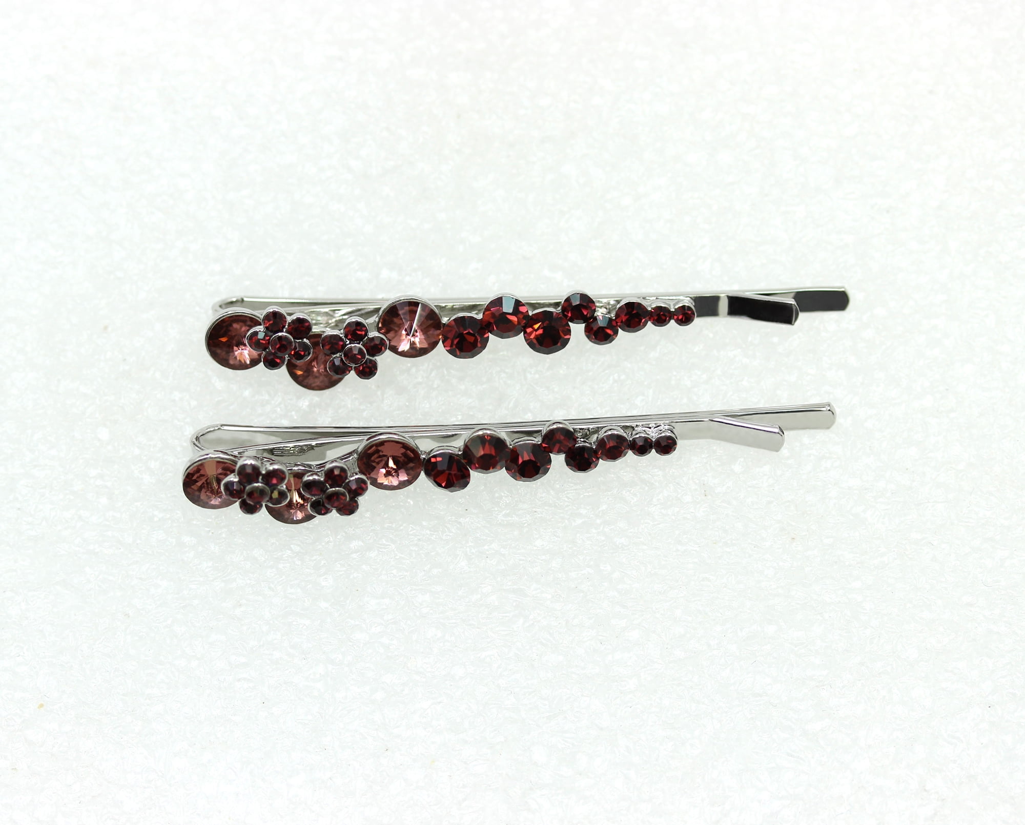 Faship  A Pair Of Burgundy Premium Rhinestone Crystal Floral Hair Clips Pins 2 Pcs