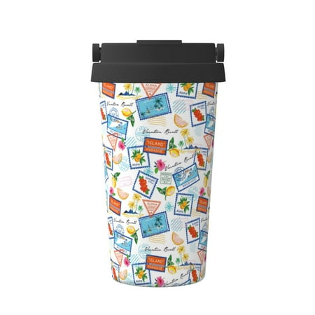 

Uemuo Summer Stamp Print Carry Insulated Coffee Mug Travel Mug with Hidden Handle Insulated Coffee Flask Leak-proof Travel Mug Insulated Mug for Office