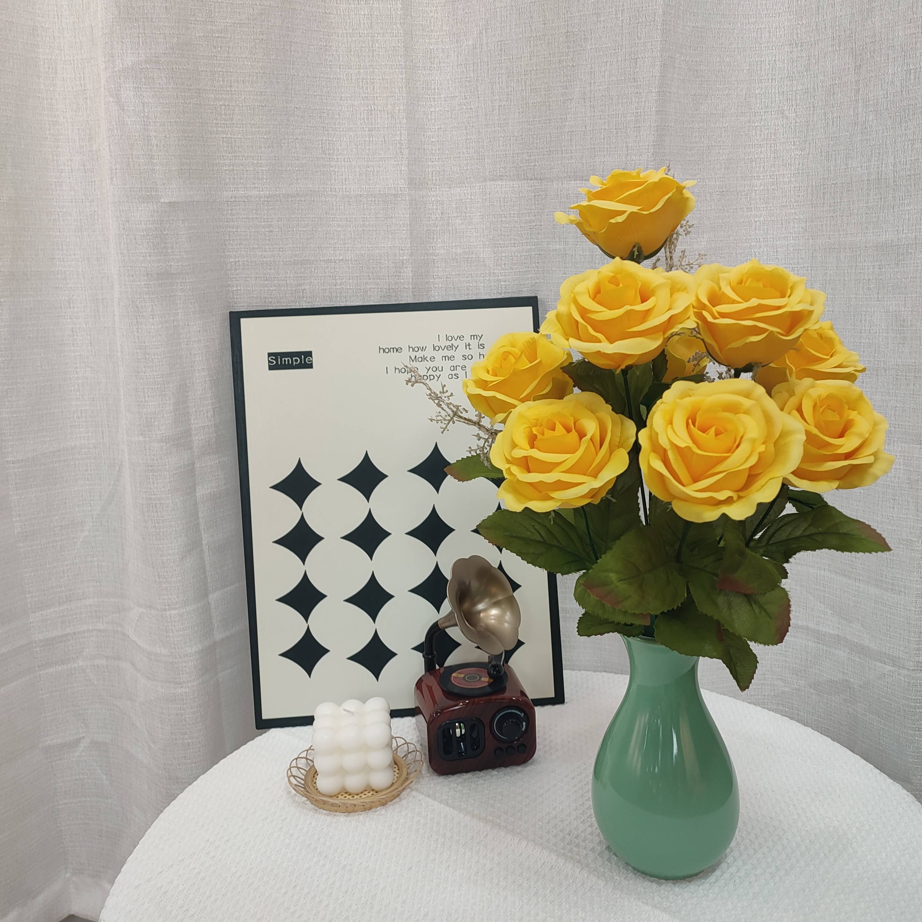 Mainstays 17.5 in Indoor Artificial Rose Bush, Yellow Color.