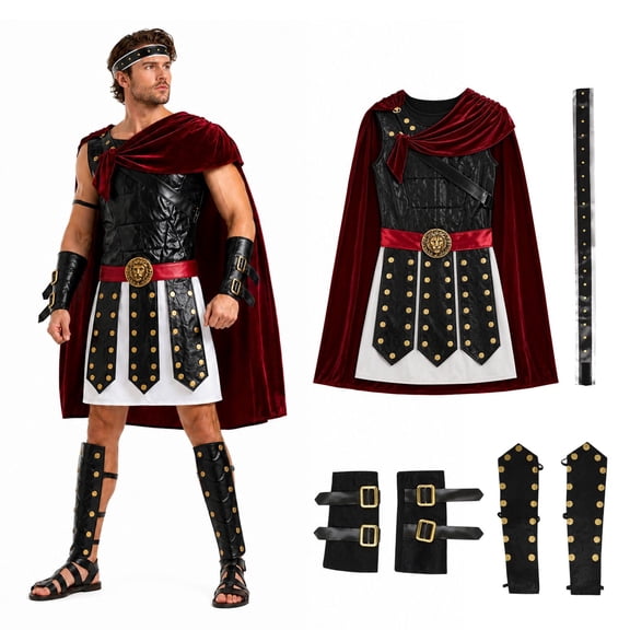 GOBWCOT Roman Gladiator Costume for Men, Adult Medieval Knight Centurion Warrior Outfit for Halloween Cosplay Party Dress‑Up