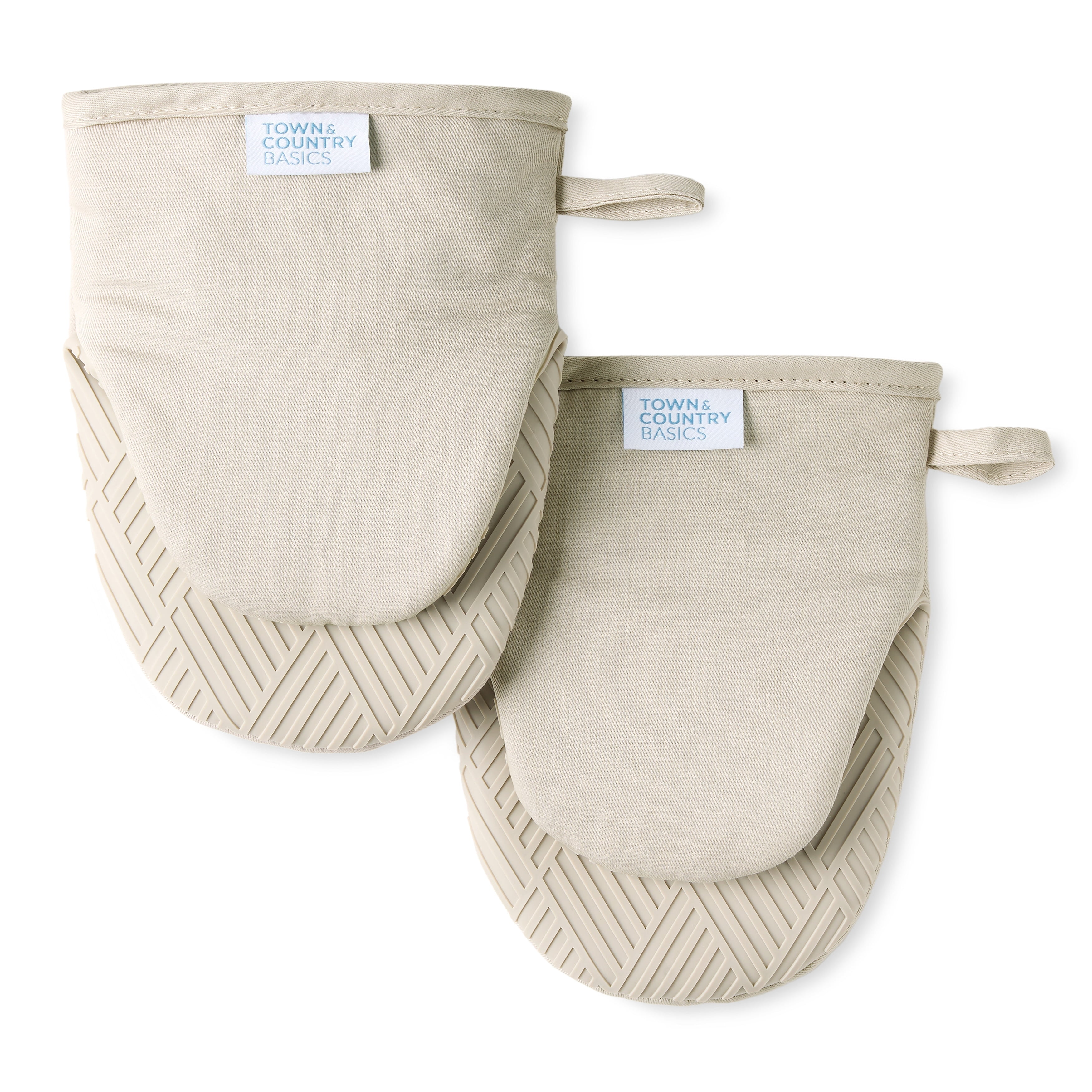 TOWN & COUNTRY BASICS Basketweave Soft Silicone Mini Oven Mitt 2-Pack Set, Heat Resistant  Flexible Silicone, Non-Slip Grip Beige - 5.5X8