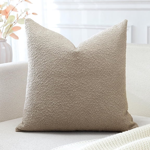 Set of 1 Textured Boucle Throw Pillow Cover, Cozy Soft Square Cushion Case for Chair, Sofa, Bedroom, Living Room Home Decor, 20 x 20 Inch, Camel