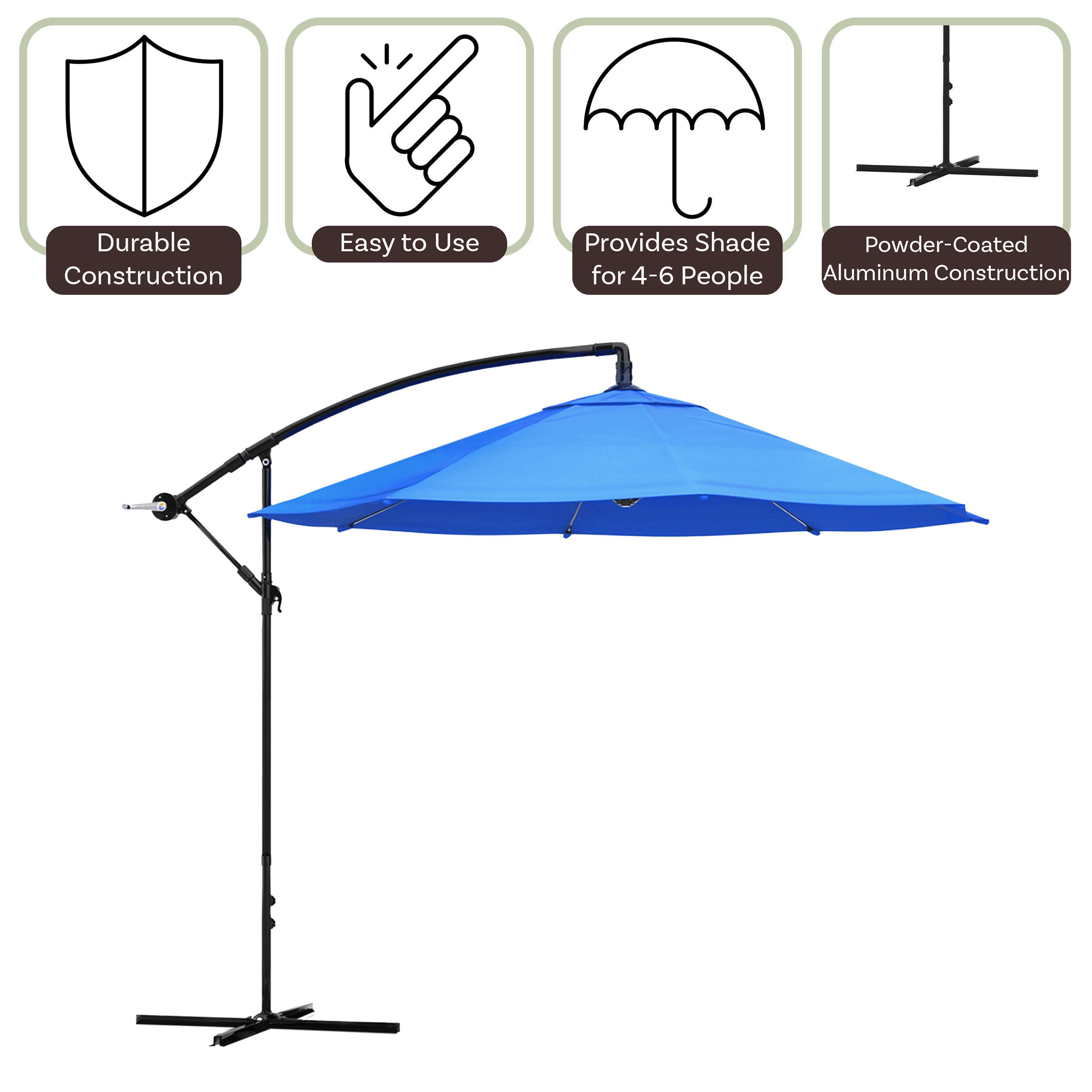 Pure Garden 10-Foot Offset Patio Umbrella with Crank and Base (Blue)