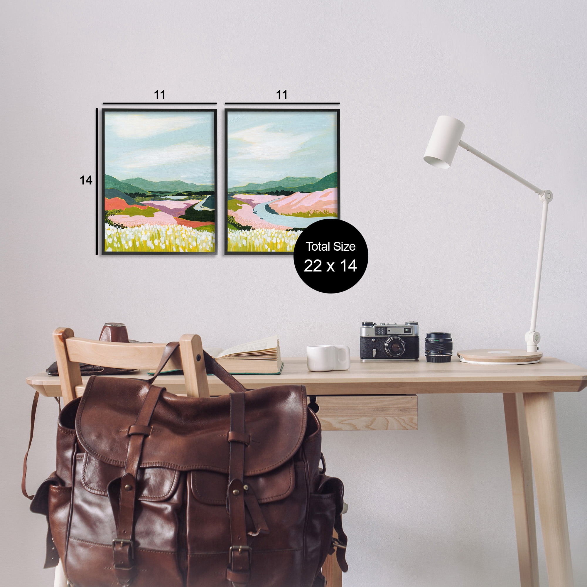 Stupell Industries Mountain Valley Meadow Landscape Painting Black Framed Art Print Wall Art, 11 x 14, Set of 2