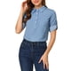 thumbnail image 1 of INSPIRE CHIC Blusa de media abertura con cuello tipo polo, bolsillo en el pecho y mangas enrolladas para mujer, talla XS, color azul, 1 of 7