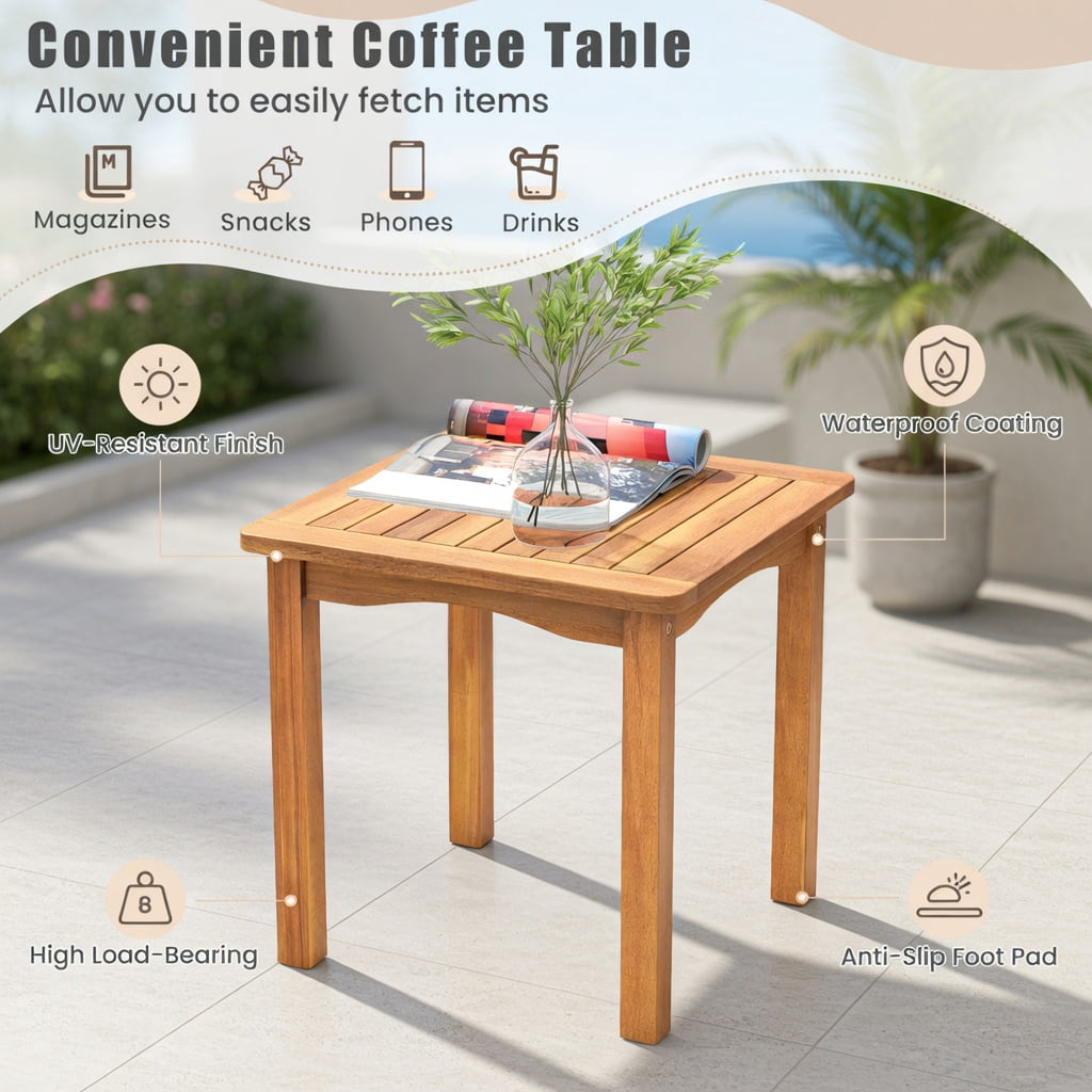Hommoo 3-Piece Acacia Wood Patio Furniture Set, Cushioned Outdoor Chairs + Matching Coffee Table for Backyard, Poolside & Balcony, Gray