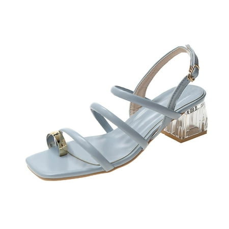 

Luiyenes Women Shoes Summer Sandals Fashion Buckle Strap Square Toe Set Toe Heel Sandals