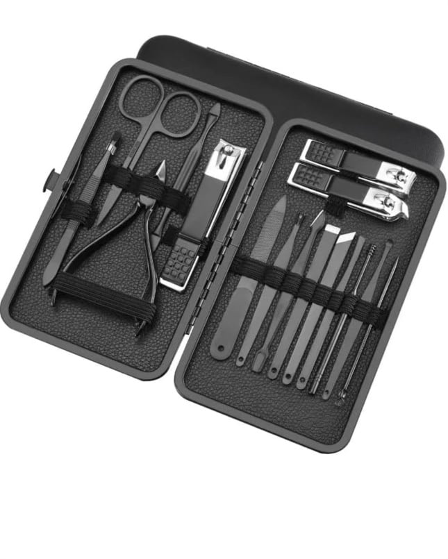Black Nail Clipper 18 Set Stainless Steel Manicure Nail Scissors Pedicure Kit Nippers Trimmer Care Tool with Travel Case Kit