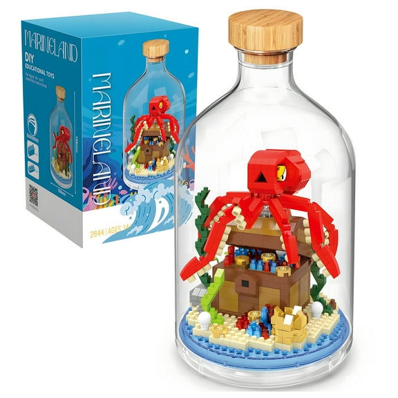 HI-REEKE Ocean Creatures Micro Mini Building Block Set Octopus in a Bottle Toy Gift for Kid Red