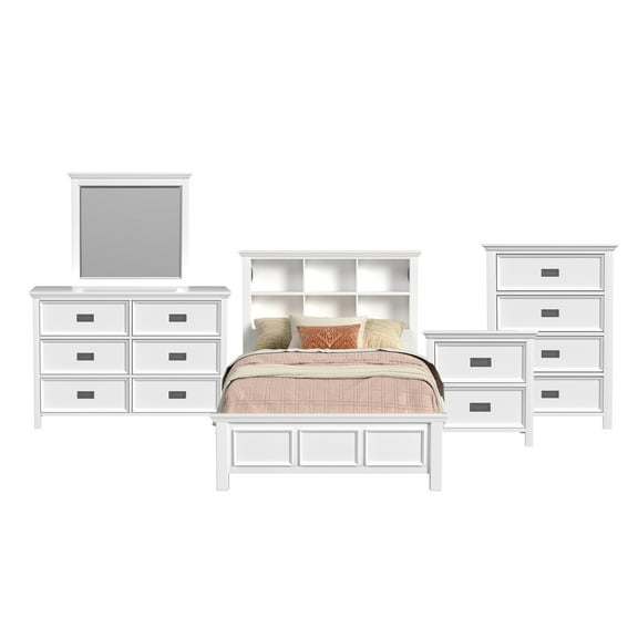 Brooklyn Kids Full Bookcase 5PC Bedroom Set in White