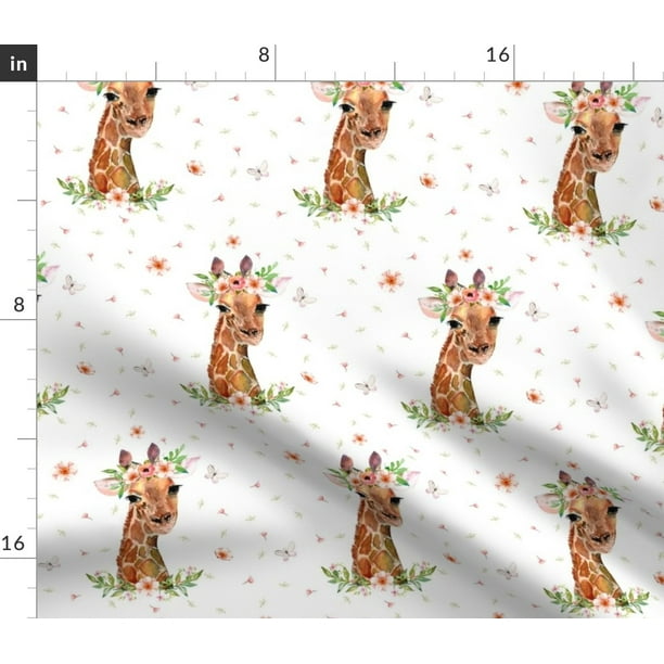 Giraffe Floral Flowers Pink Boho Baby Girl Fabric Printed by
