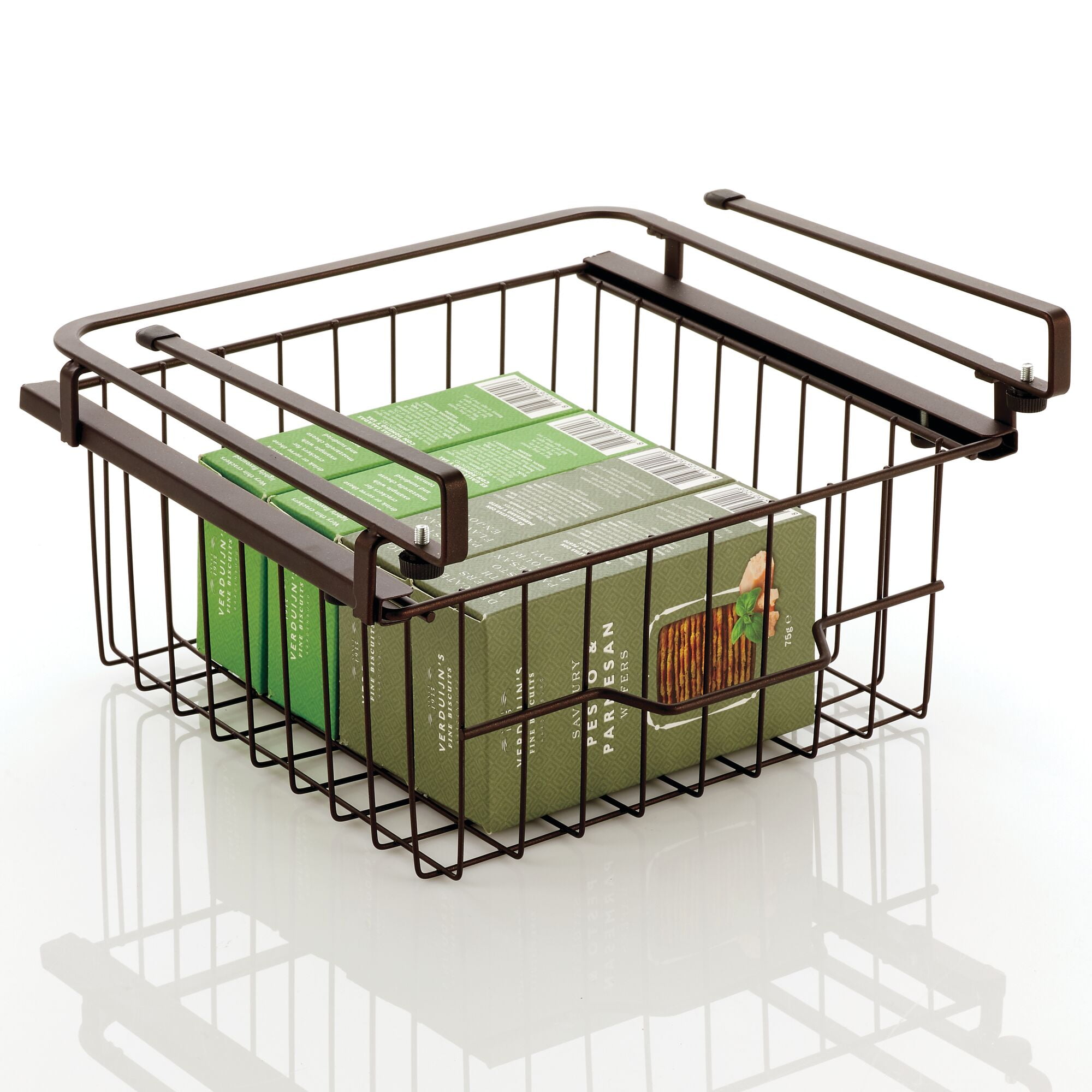 Silver Easy-Slide Under Shelf Hanging Storage Basket mDesign Hanging Baskets 