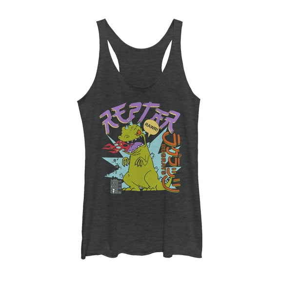 Women's Rugrats Reptar Says Rawr Racerback Tank Top Black Heather Small
