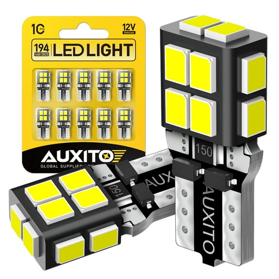 AUXITO 194 LED Light Bulb 6000K White 168 2825 W5W T10 Wedge 14-SMD LED Replacement Bulbs for Car Dome Map Door Courtesy License Plate Lights, Pack of 10