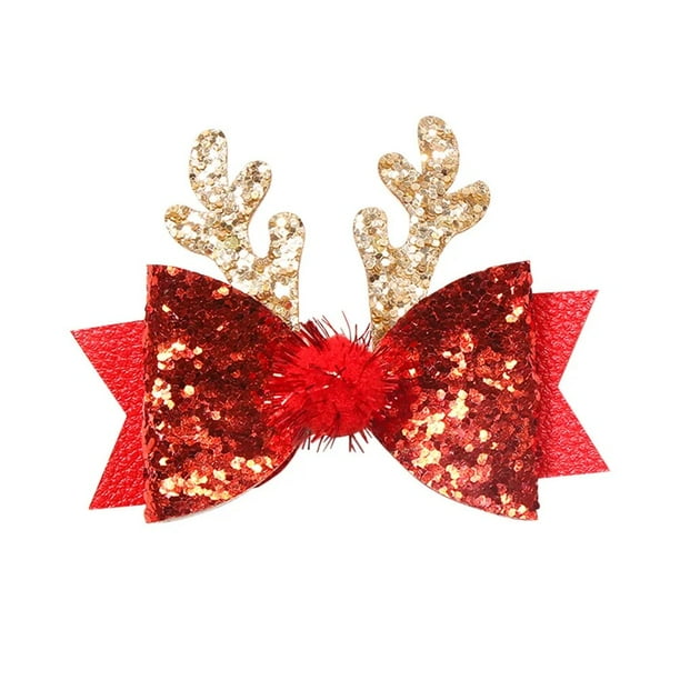 Sombrero de cuerno de ciervo de Navidad, pinza para el pelo, Clip brillante con purpurina rosa, nudo de mariposa, sombreros de Feliz Año Nuevo 2024