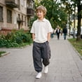 thumbnail image 2 of NIPAXO Boys Cargo Pants Relaxed Fit Jogger Trousers with Multi-Pockets Elastic Waist Casual Outdoor Pants for Boys, Black, Sizes 4-5Y, 2 of 6