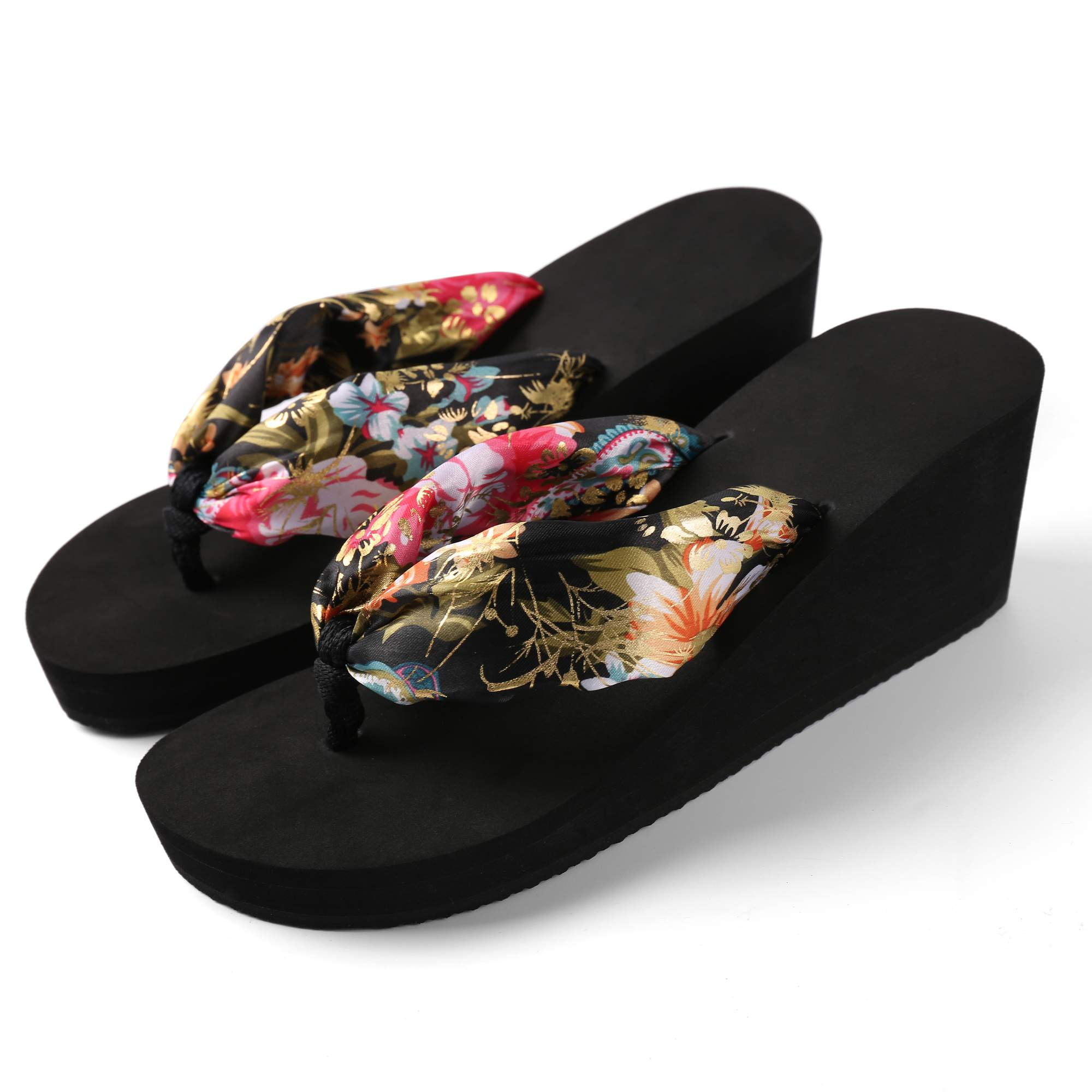 AERUSI Women's Saki Floral Wedge Sandal Flip Flops - Walmart.com