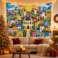 thumbnail image 3 of Cityscape Depicted Mosaic with Tile Effect Numerous Buildings, Mystical Fantasy for Space Lovers, Galaxy Room Decor, Graduation Gift, Tapestry Wall Hanging for Bedroom and Dorm, 3 of 7