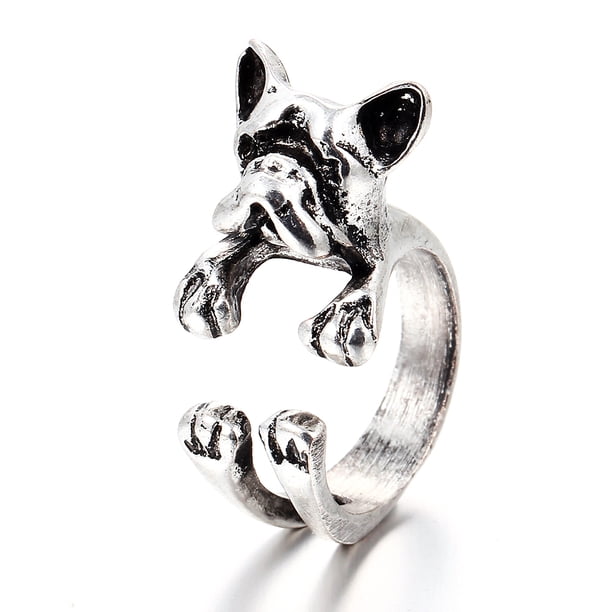Moda de moda perro anillo Bulldog anillo abierto para mujeres personalidad joyería decoración de la Abanopi Silver