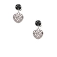 thumbnail image 2 of Delight Jewelry Silvertone Medium Open Filigree Heart Black Crystal Clip on Earrings, 2 of 5