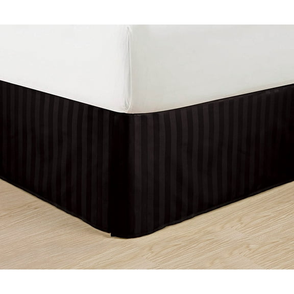 Wrinkle Free - STRIPE Bed Skirt - Pleated Tailored 14" Drop - All Sizes and Colors , California King , Black