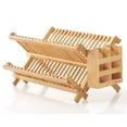 thumbnail image 1 of HBlife Dish Rack, Bamboo Folding 2-Tier Collapsible Drainer Dish Drying Rack with Utensils Flatware Holder Set (Dish Rack with Utensil Holder), 1 of 4