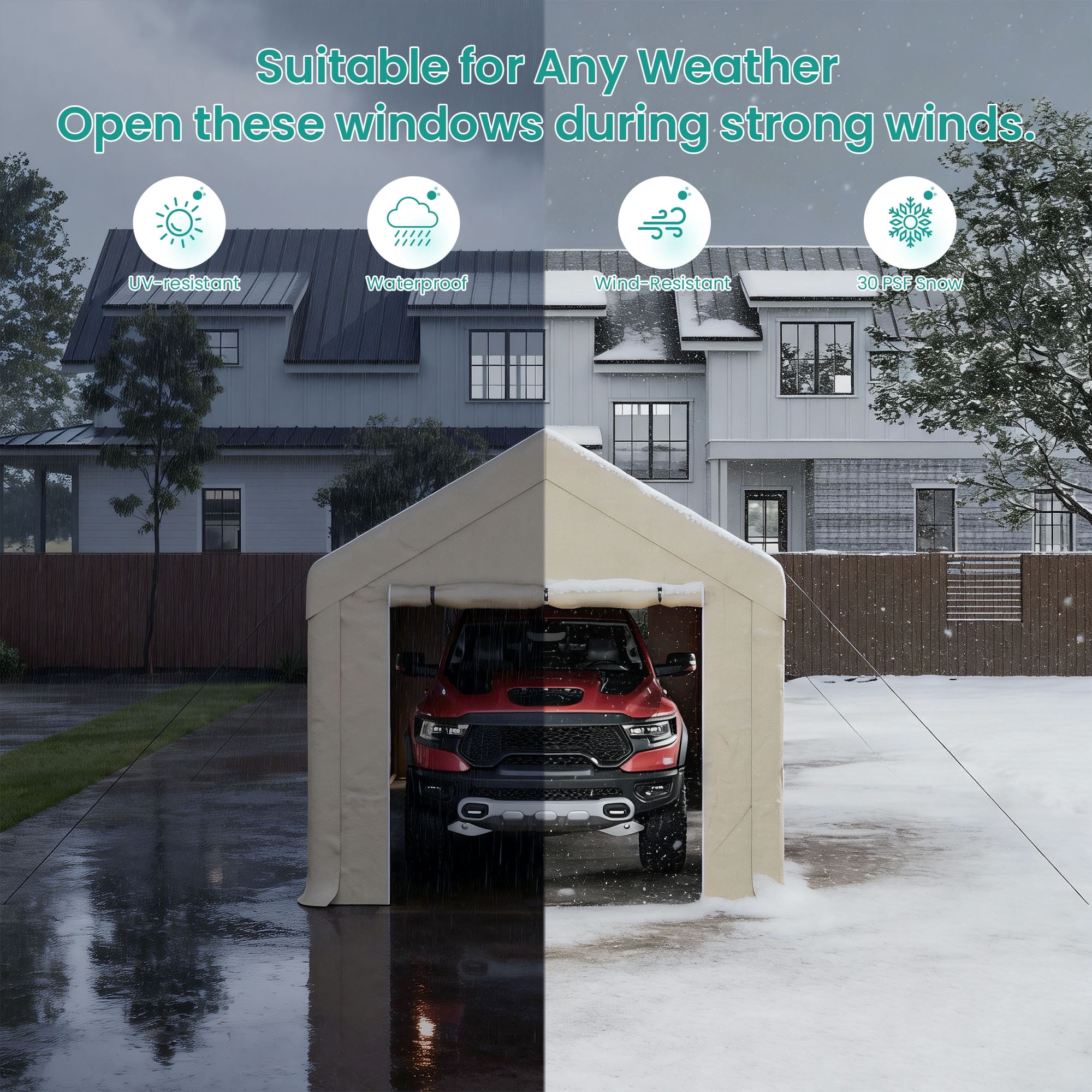 MOALCOFER 10x20FT Heavy Duty Portable Carport with Side-Opening Door,All-Weather Car Canopy Garage with Waterproof UV-Resistant Cover