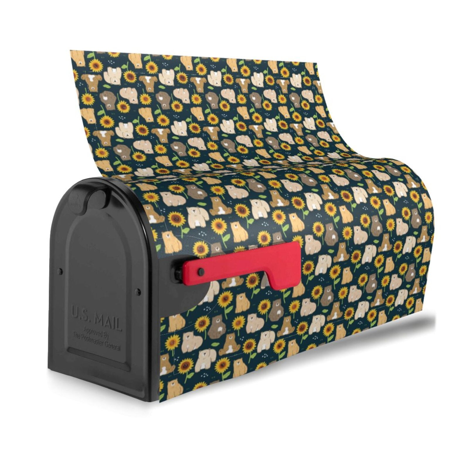 Xecao Bear Sunflower for Mailbox Cover with Magnetic Strips, Waterproof and Sunscreen, Adds a Decorative Touch to Your Garden Yard.