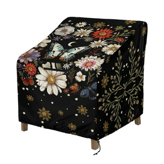 Renewold Waterproof Patio Chair Covers Anti-UV Weather-Resistant Patio Lounge Chair Covers Furniture Protection Fits up to 29W x 33D x 36H Inches, Butterfly Flower Moon