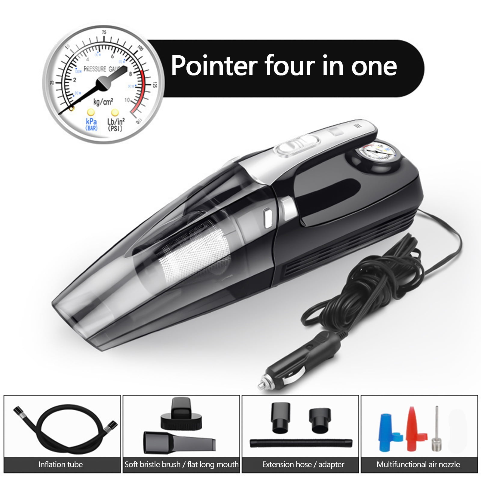 Car Vacuum Handheld Cleaner,Tire Inflator for Car,12V Auto Shut Off Compressor with Led Light,4 In 1 Portable Vacuum Cleaner with Pump Save 50% off
