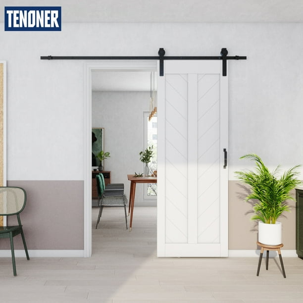 Tenoner Sliding Barn Door 30 Inches X 84 White Herringbone Alder With Hardware Kit Diy Com Herringbone Alder Sliding Barn Door, 30 Inch Sliding Door