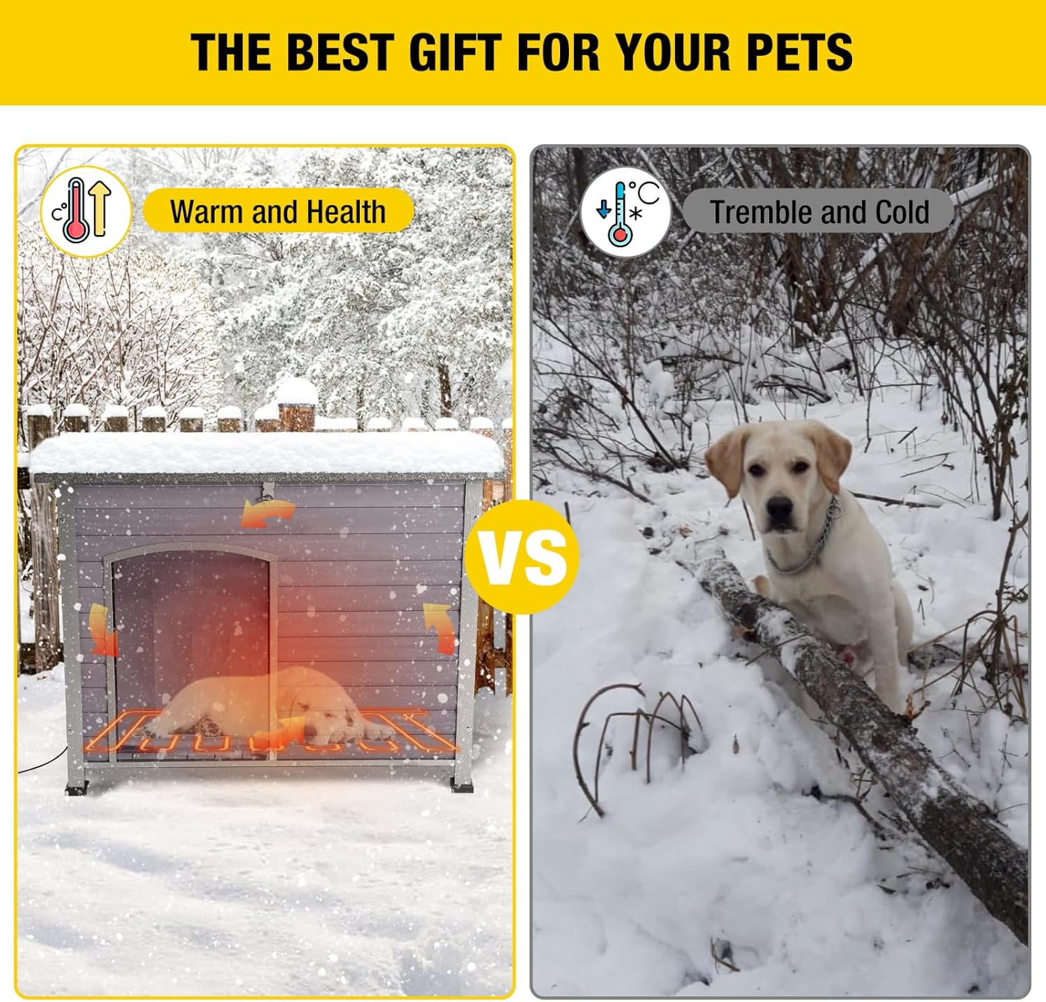 Aivituvin Heated Outdoor Dog House with Heating Pad & Insulated Liner, Winter Weatherproof Anti-Chewing Dog Kennel, Iron