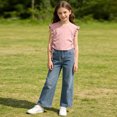 thumbnail image 5 of CYRBOKO Girls Tank Tops with Flutter Sleeve, Side Drawstring Casual Pullover Crew Neck Summer T-Shirts Pink Size 7-8 T, 5 of 8