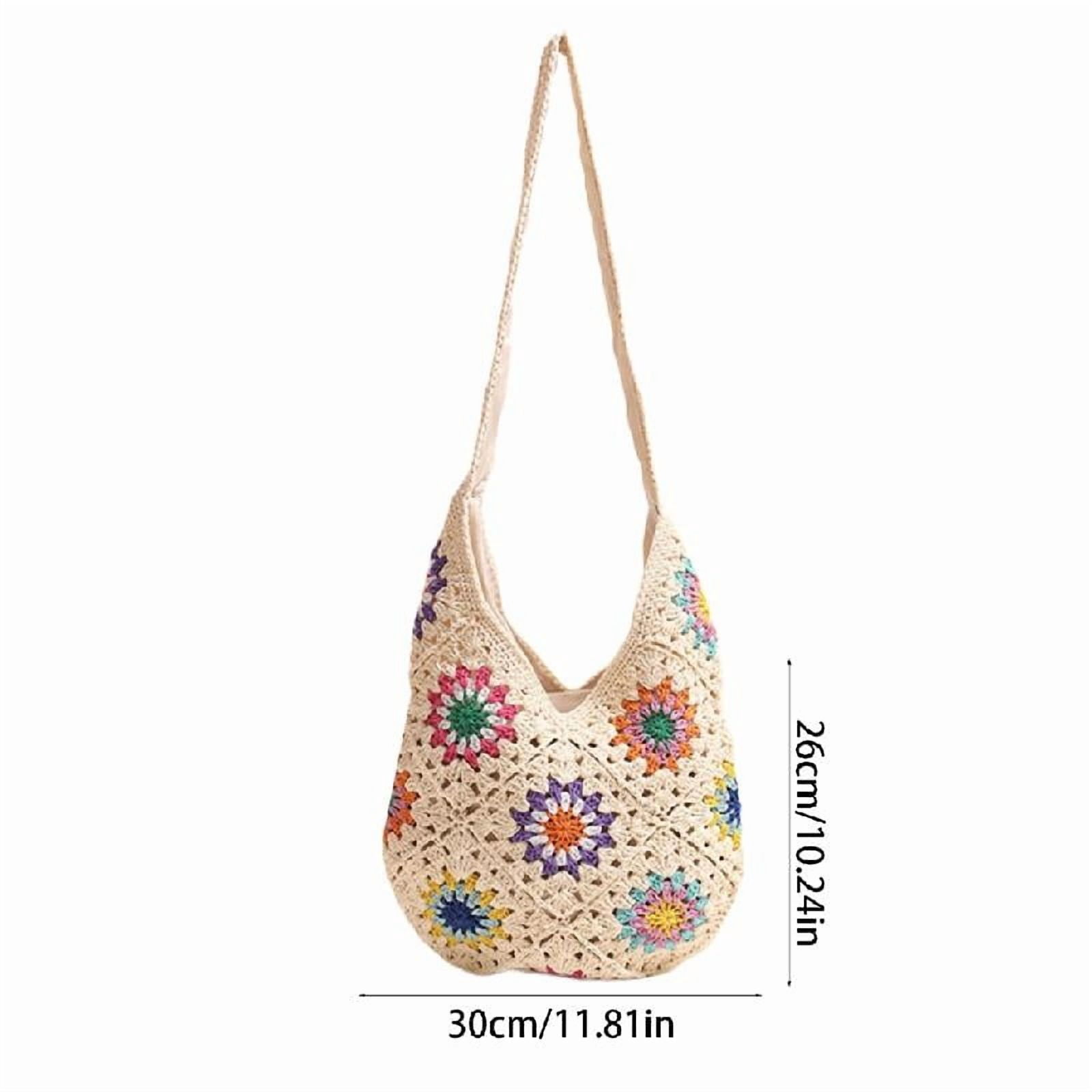 All-matching Handbag for Women Knitted Shoulder Bag Colorful Flowers Crossbody Bag Female Crochet Beach Bag
