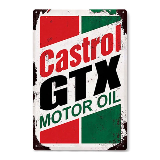 Letrero de hojalata para decoración de pared, vintage, aceite para motor Castrol GTX, 20 x 30 cm
