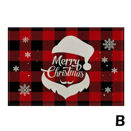 

Christmas Placemats Xmas Plaid Heat Insulation Dining Place GX Kitchen T6K4