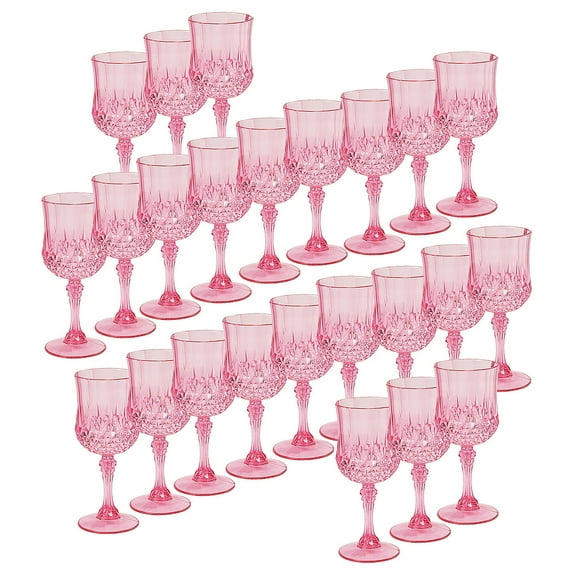 Fun Express 8 oz. Bulk 48 Count Pink Patterned Plastic Wine Glasses