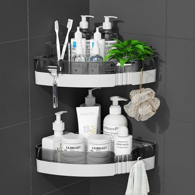 2-Pack Corner Shower Caddy Shelves - Bathroom Storage Organizers for Shampoo, Conditioner, Soap, and More - Removable, No-Drill Design for Easy Instal