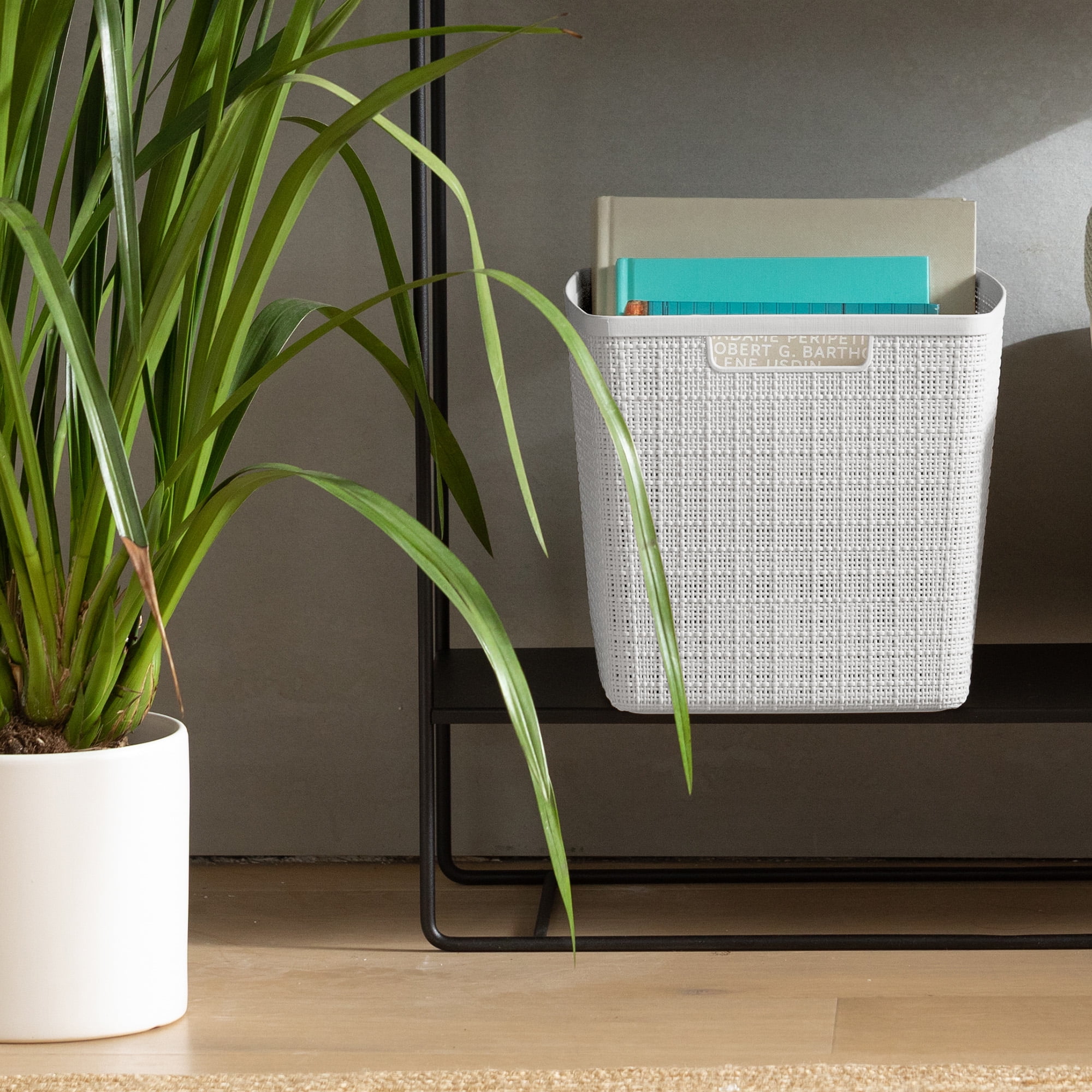 Curver Set of 4 Jute Basket Cube Durable Resin Organization and Storage Basket Bin, White