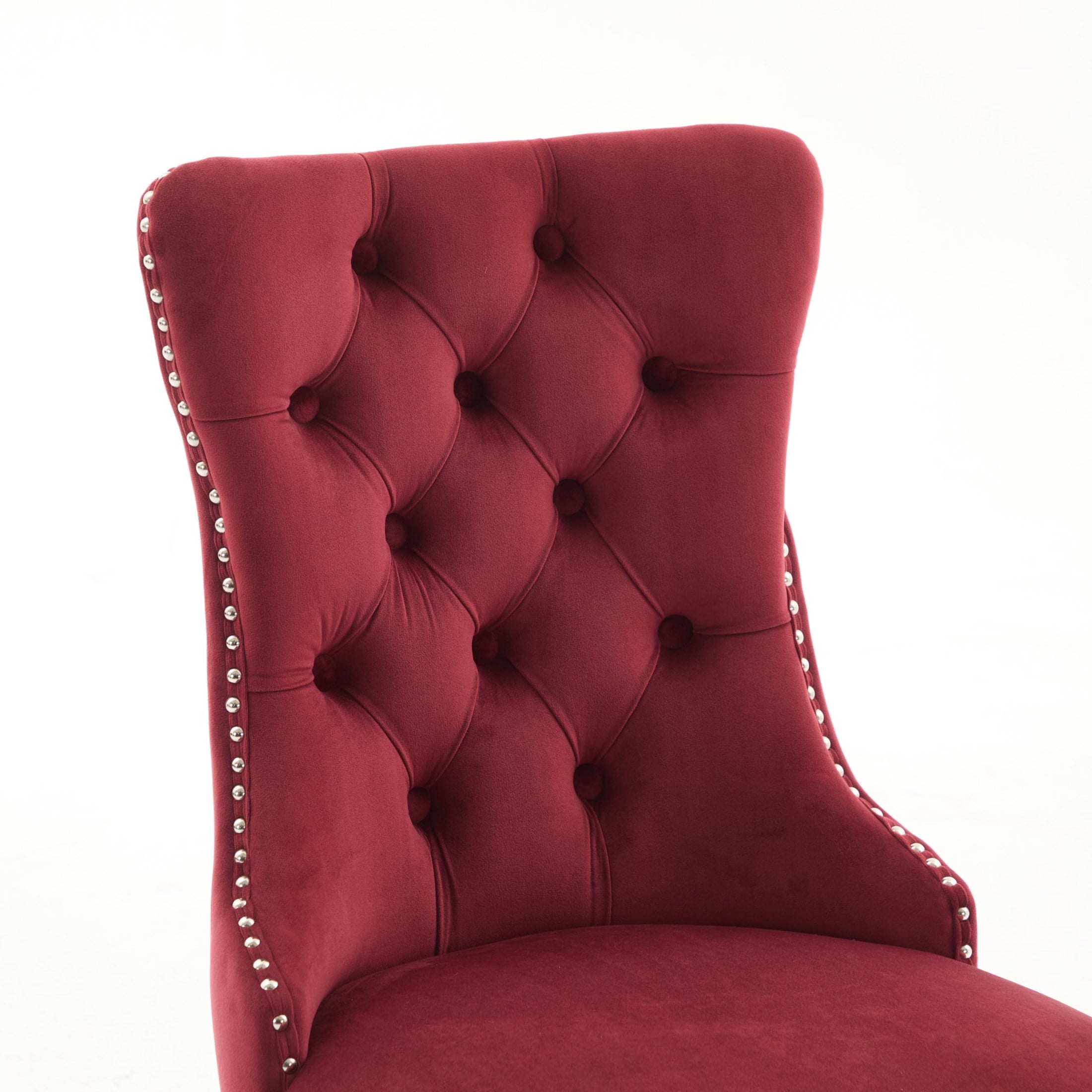 Noble House Set of 2 Upholstered Velvet Dining Chairs, Tufted Back, Chrome Legs, Wine Red