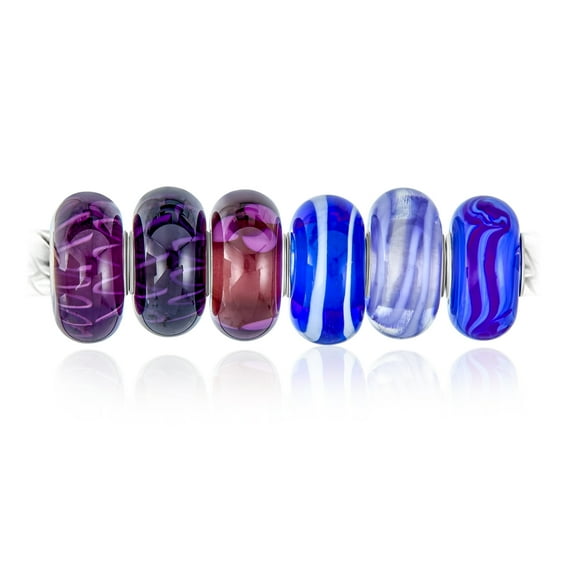 Bling Jewelry Womens Mixed Set Silver Core Blue Murano Glass Charm Bead for European Bracelet