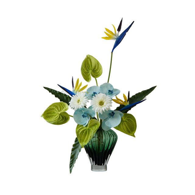 Centros de mesa Decoración suave for el hogar Ramo de flores artificiales Juego de flores de simulación con florero de vidrio